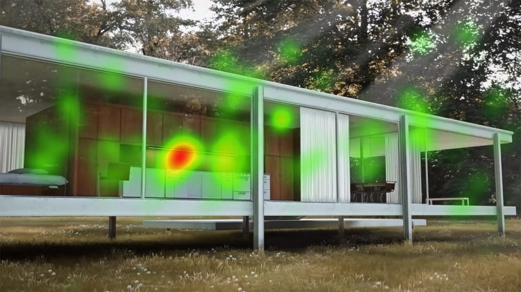 heat map overlaid on a photograph of an architectural home