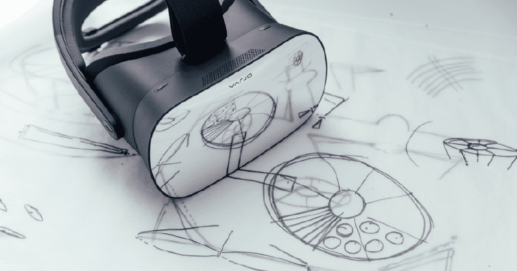 Varjo VR headset reflecting drawings on paper